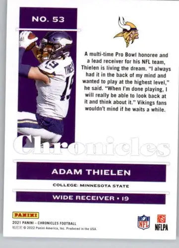 Original gloss of Adam Thielen football card from Panini Chronicles Vikings series