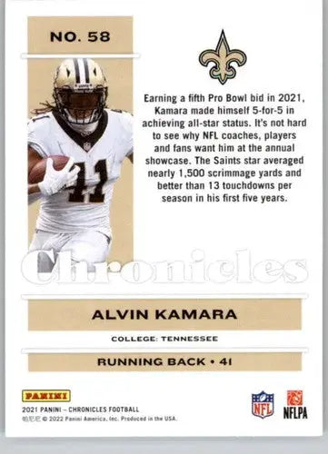 2021 Panini Chronicles Alvin Kamara football card with original gloss Saints ID 48333