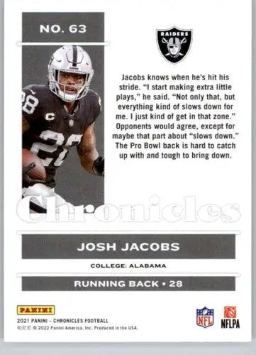 2021 Panini Chronicles #63 Josh Jacobs NM-MT ID:48336 - Football Card Single