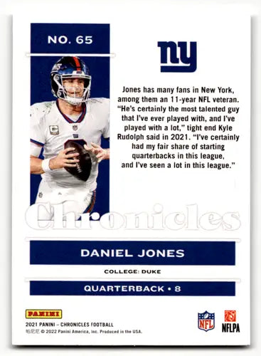 Original gloss Panini Chronicles Daniel Jones football card featuring NY Giants player