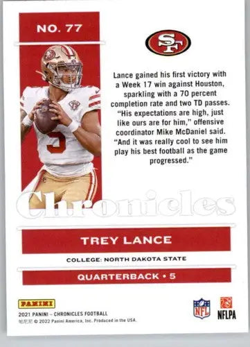 2021 Panini Chronicles Trey Lance football card with original gloss in mint condition