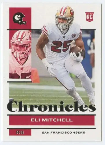 Eli Mitchell football card from Panini Chronicles with original gloss NFL memorabilia