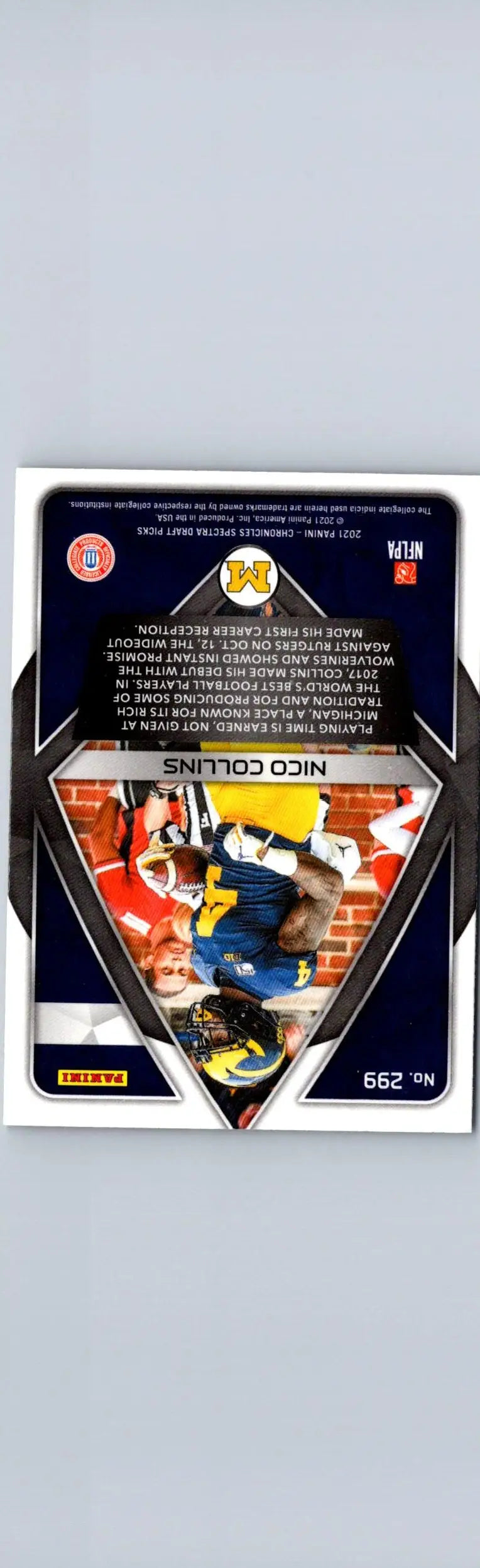 Blue and silver Nico Collins football trading card from Panini Chronicles Draft Picks