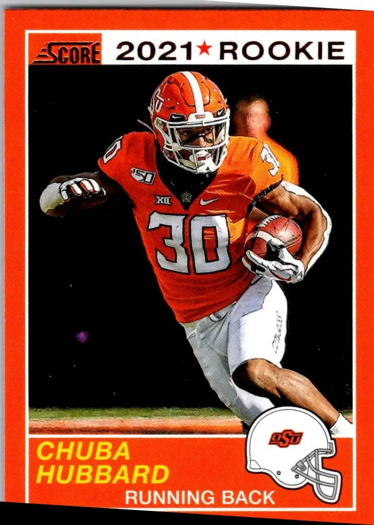 2021 Panini Chronicles Draft Picks Chuba Hubbard Rookie Football Card on display
