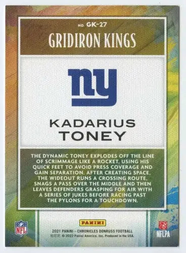Kadarius Toney football card from Panini Chronicles Gridiron Kings series with original gloss