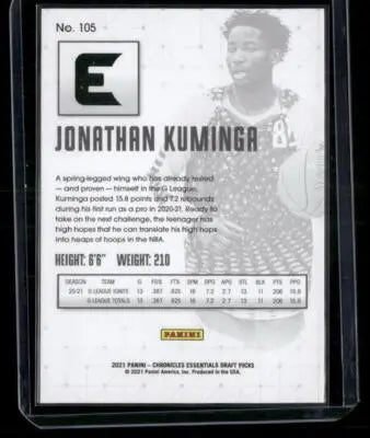 2021 Panini Chronicles Jonathan Kuminga #105 Essentials Basketball - Basketball Card Single