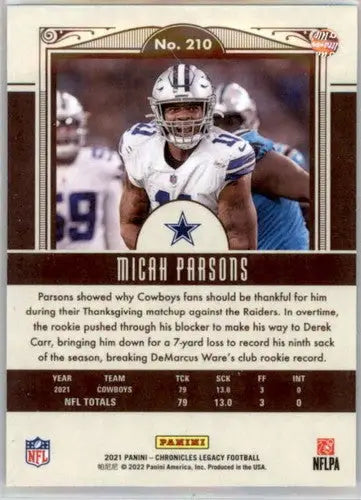 2021 Panini Chronicles Legacy Update Rookies #210 Micah Parsons NM-MT R ID:48240 - Football Card Single
