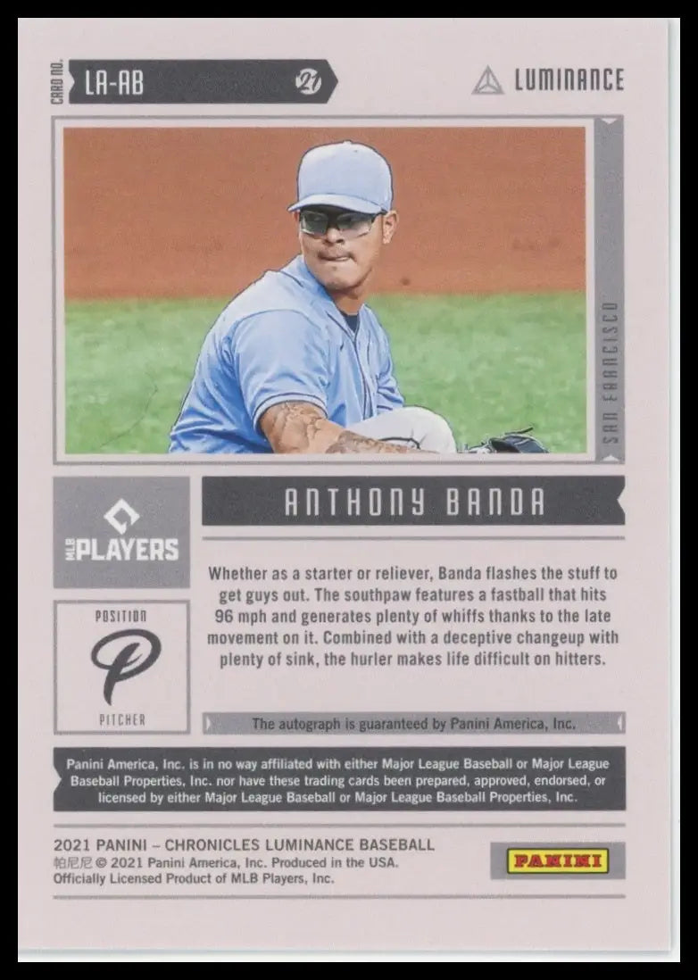 2021 Panini Chronicles - Luminance Autographs Purple /25 Anthony Banda LA-AB NM - Baseball Card Single