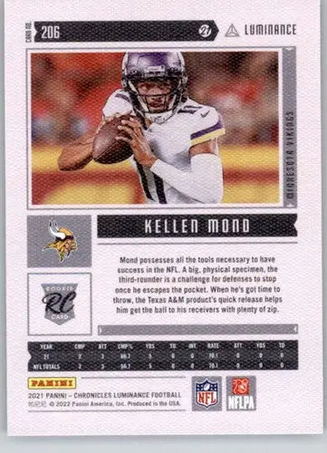 Kellen Mond football card from Panini Chronicles Luminance Update series
