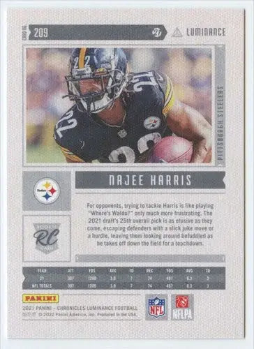 Najee Harris football card from Panini Chronicles Luminance Update series