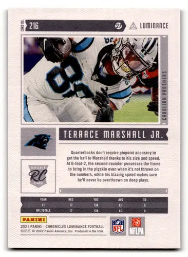 Original gloss Terrace Marshall Jr football card from Panini Chronicles Luminance series