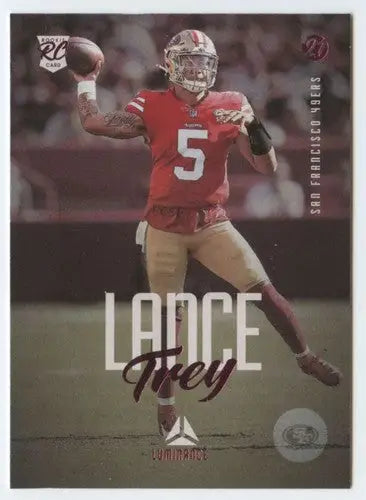 Trey Lance football card from 2021 Panini Chronicles Luminance Update Rookies Pink