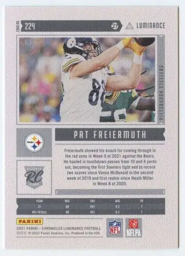 Pat Freiermuth football card from Panini Chronicles Luminance Update Rookies series