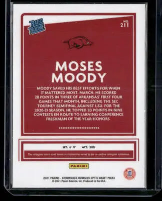 2021 Panini Chronicles Optic Draft Picks Moses Moody #211 Rated Rookie - Basketball Card Single