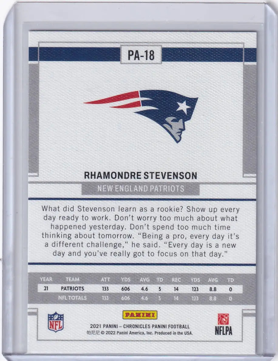 2021 Panini Chronicles #PA-18 Rhamondre Stevenson- New England Patriots