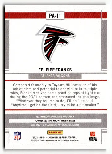 Feleipe Franks football card from 2021 Panini Chronicles Panini Pink series