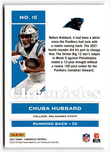 Chuba Hubbard football card from Panini Chronicles Pink series at 2021 Panini Chronicles Pink #15