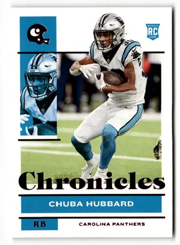 Chuba Hubbard rookie card from Panini Chronicles Pink featuring Panthers in collectible sports card