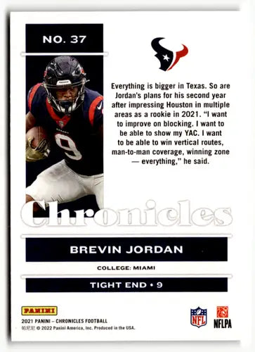 Brevin Jordan football card from Panini Chronicles Pink 2021 Texans product
