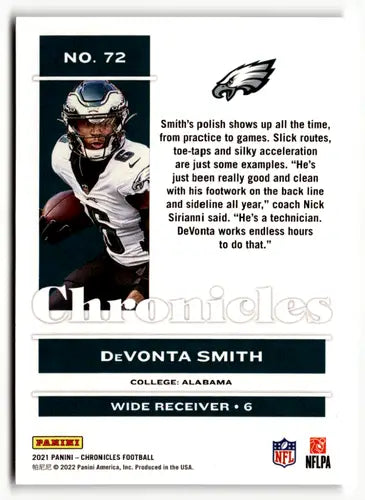 Original gloss DeVonta Smith football card from Panini Chronicles Pink series