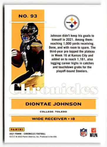 Diontae Johnson football card from Panini Chronicles Pink 2021 Steelers NM-MT