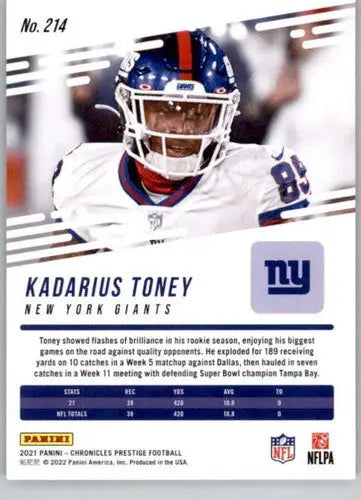 2021 Panini Chronicles Prestige Rookies Update #214 Kadarius Toney NM-M ID:48246 - Football Card Single