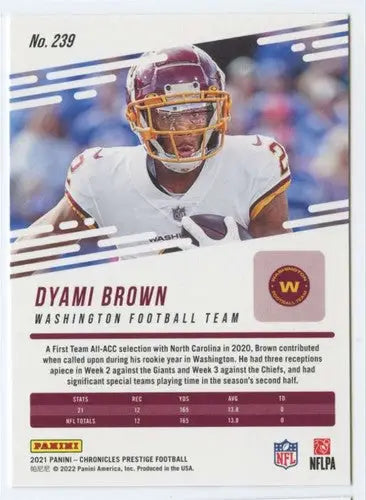 Dyami Brown football card from 2021 Panini Chronicles Prestige Rookies Update