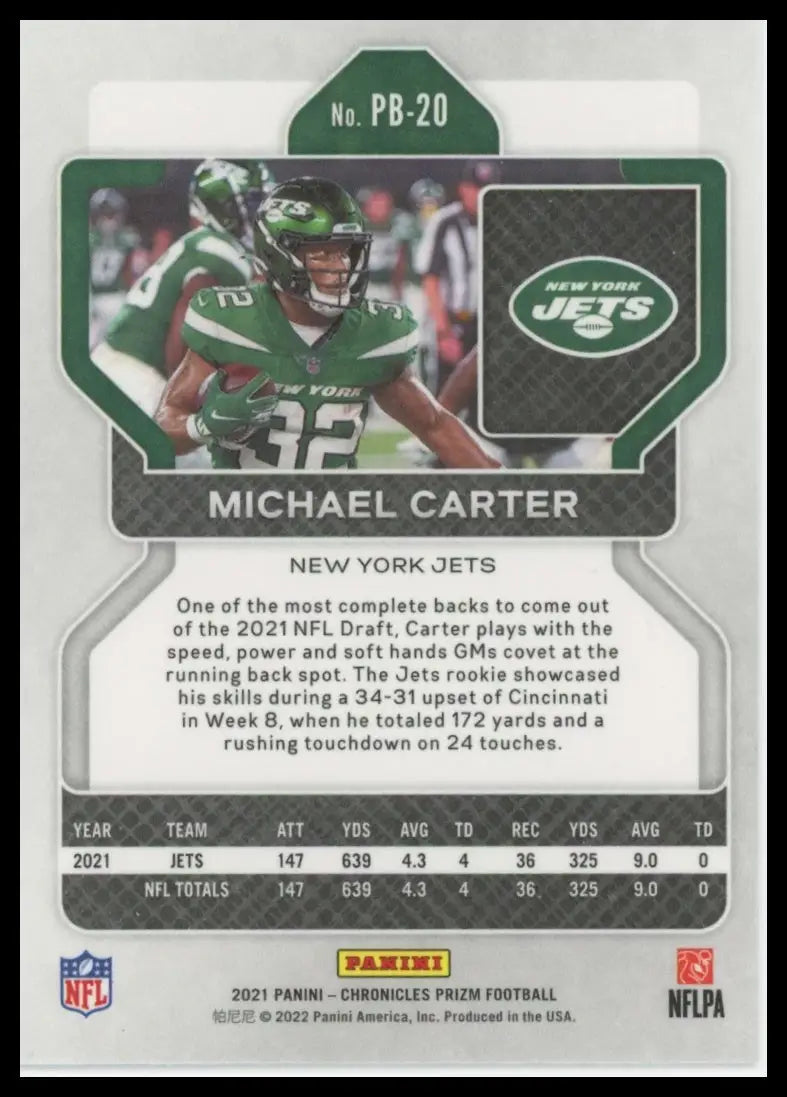 2021 Panini Chronicles - Prizm Black Michael Carter PB-20 New York Jets - Football Card Single