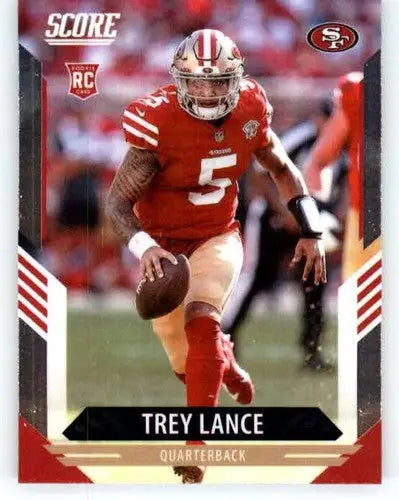 Trey Lance football card from Panini Chronicles Score Update series featuring 49ers