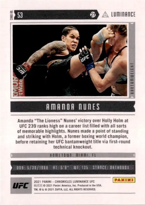 2021 Panini Chronicles UFC #53 Amanda Nunes Pink - UFC/MMA Card Single