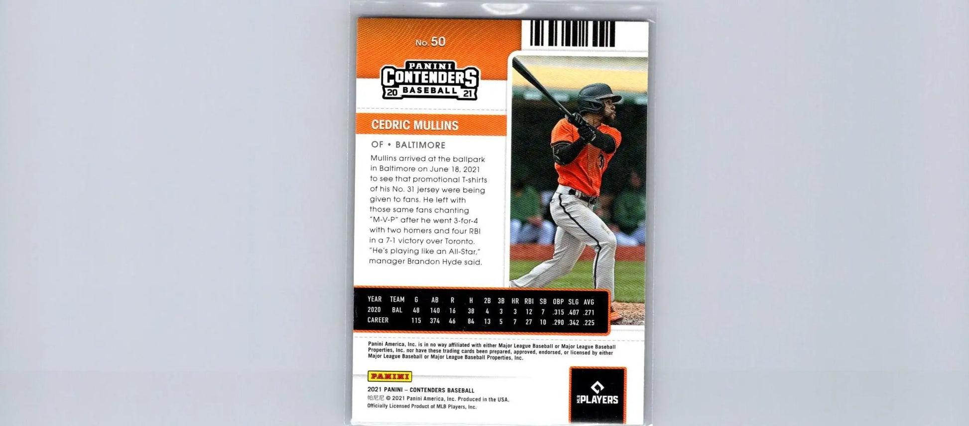 2021 Panini Contenders #50 Cedric Mullins baseball trading card for collectors