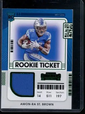 2021 Panini Contenders Amon-Ra St. Brown #RTS-ARS Patch Green RC Rookie Ticket - Football Card Single