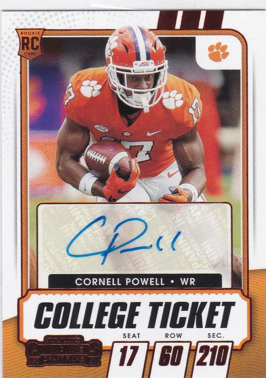 2021 Panini Contenders Draft Pick #258 Cornell Powell RC AUTO Clemson - Football Card Single