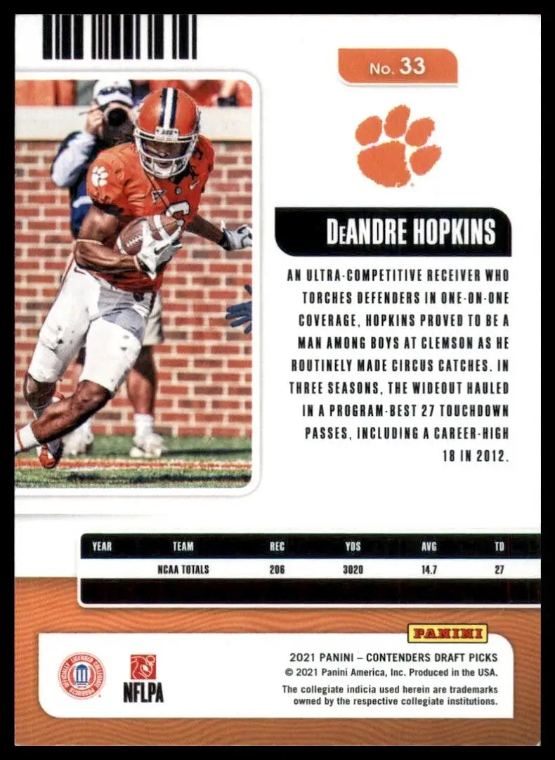 2021 Panini Contenders Draft Picks - DeAndre Hopkins #33 - Football Card Single