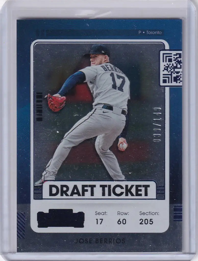Baseball trading card of Jose Berrios in white uniform for Panini Contenders Draft