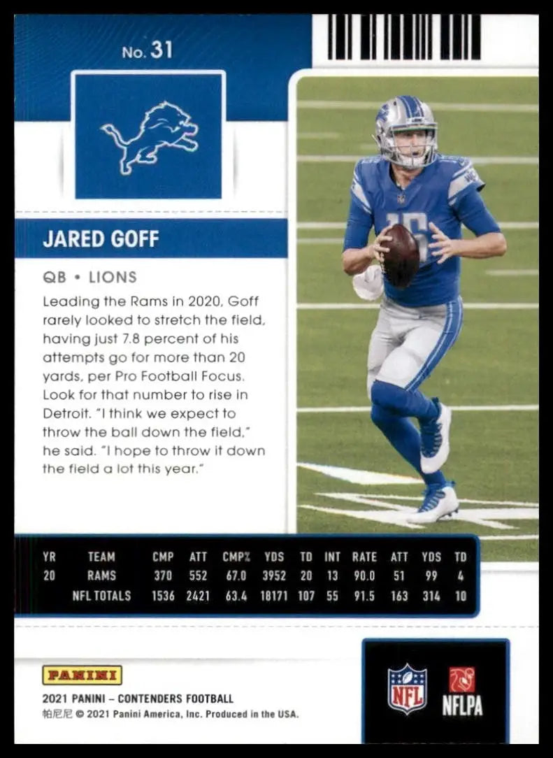 2021 Panini Contenders - Jared Goff #31 - Football Card Single