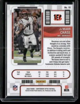 2021 Panini Contenders Optic Football Ja’Marr Chase #10 Season Ticket Football - Football Card Single