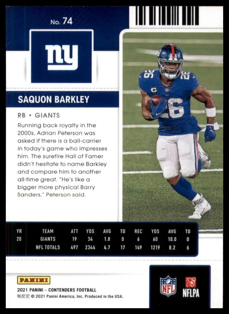 2021 Panini Contenders - Saquon Barkley #74 - Football Card Single