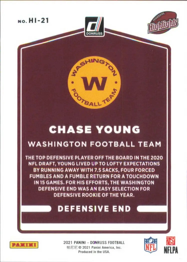 2021 Panini Donruss Highlights Holo /100 HI-21 Chase Young Washington Commanders - Football Card Single