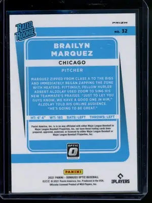 2021 Panini Donruss Optic Brailyn Marquez #32 Carolina Blue Prizm Baseball - Baseball Card Single