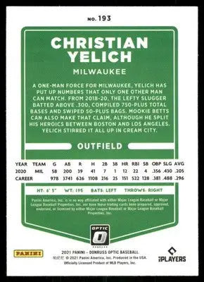 2021 Panini Donruss Optic Christian Yelich #193 Baseball - Baseball Card Single