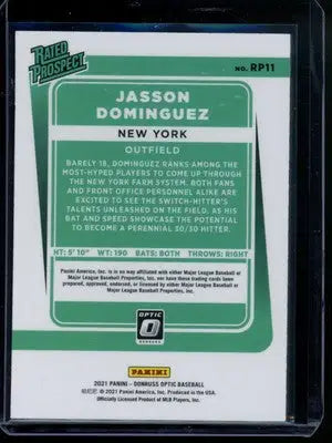 2021 Panini Donruss Optic Jasson Dominguez #RP11 Rated Prospect Baseball - Baseball Card Single