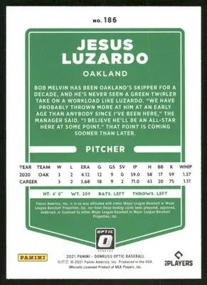 2021 Panini Donruss Optic Jesus Luzardo #186 Baseball - Baseball Card Single