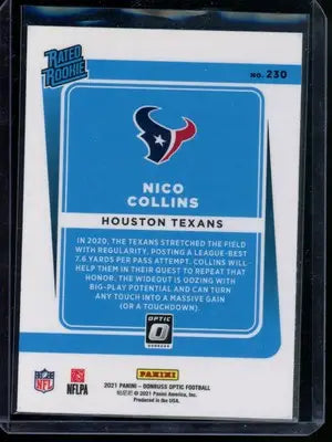 2021 Panini Donruss Optic Nico Collins #230 Rated Rookie Football - Football Card Single