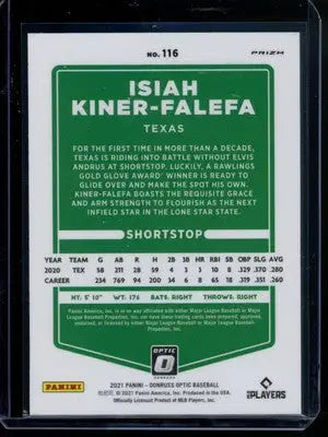 2021 Panini Donruss Optic Prizm Isiah Kiner-Falefa #116 Carolina Blue Prizm - Baseball Card Single