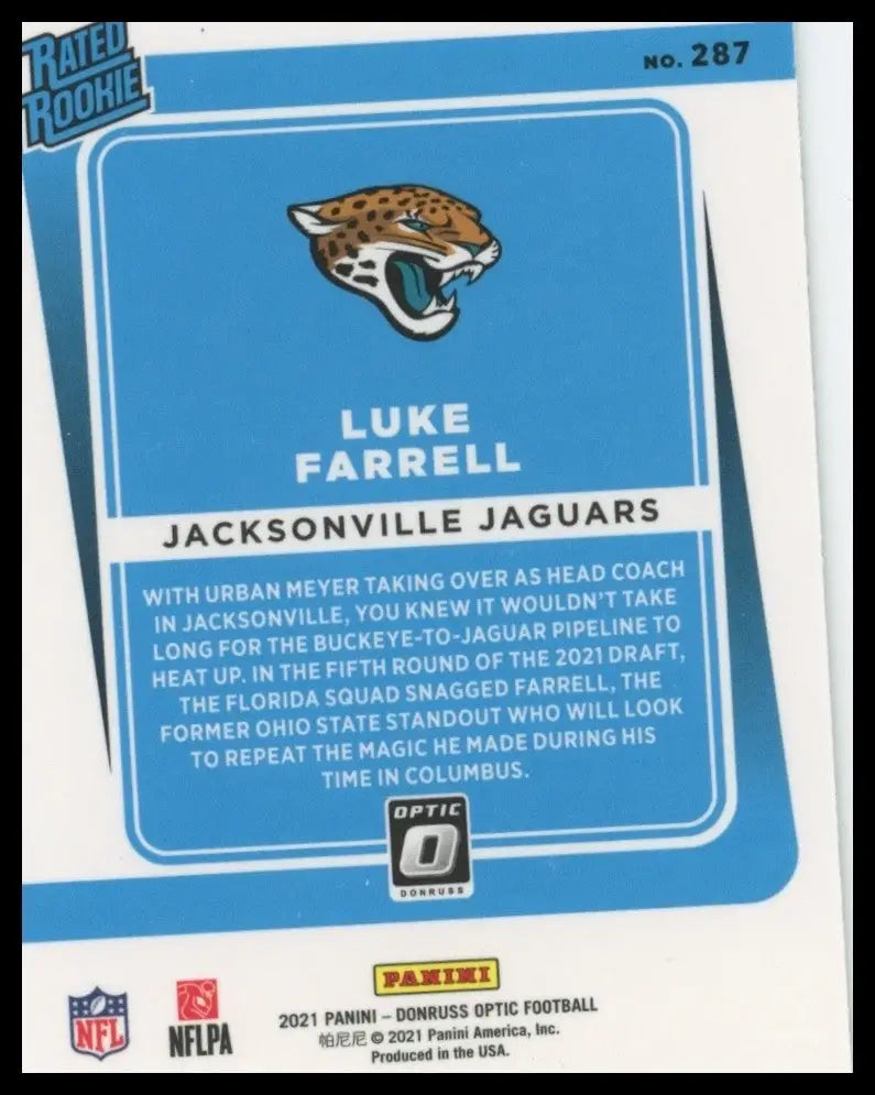 2021 Panini Donruss Optic - Rated Rookie Luke Farrell #287 (RC) - Football Card Single