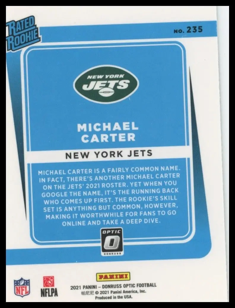 2021 Panini Donruss Optic - Rated Rookie Michael Carter #235 (RC) - Football Card Single
