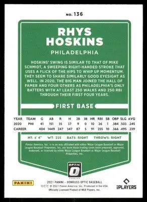2021 Panini Donruss Optic Rhys Hoskins #136 Baseball - Baseball Card Single