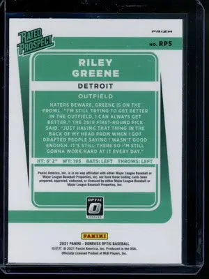 2021 Panini Donruss Optic Riley Greene #RP5 Rated Prospect Baseball - Baseball Card Single