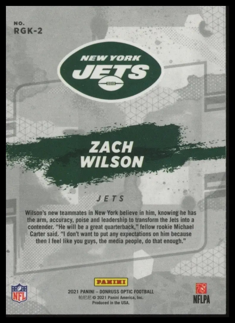2021 Panini Donruss Optic Rookie Gridiron Kings Zach Wilson #RGK-2 New York Jets